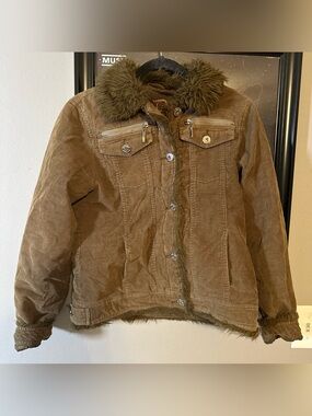 Dollhouse Y2K Brown Corduroy Teddy Jacket with Faux Fur Trim